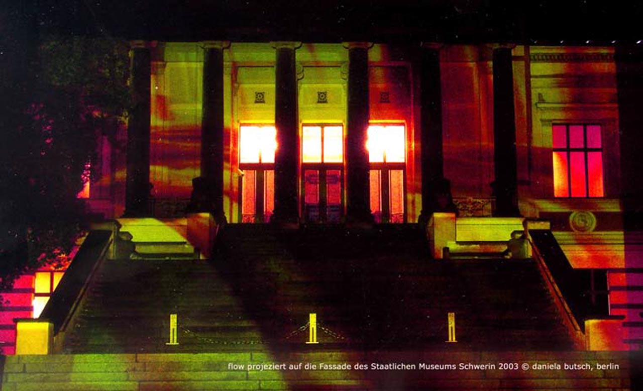 Daniela Butsch-flow-video installation-projected onto the facade of the Staatliche Museum Schwerin- 2003 curated by Kornelia Roeder